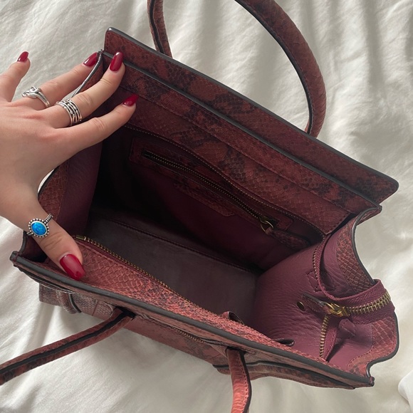 Céline Authentic Celine Burgundy Python Micro Luggage Tote Bag Red - Picture 5 of 6